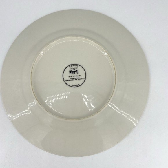 Pier 1 Harvest Plaid Dinner Plate Brown Orange Green Gold White Center 10.5" - Picture 3 of 5